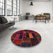 Round Abstract Red Oriental Rug in a Office, abs5673