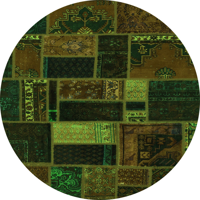 Round Machine Washable Oriental Green Modern Area Rugs, wshabs5673grn