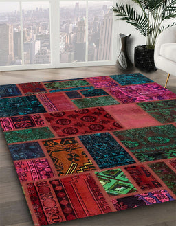 Abstract Purple Oriental Rug in Family Room, abs5674