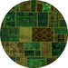 Round Machine Washable Oriental Green Modern Area Rugs, wshabs5674grn