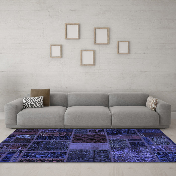 Machine Washable Oriental Blue Modern Rug in a Living Room, wshabs5674blu