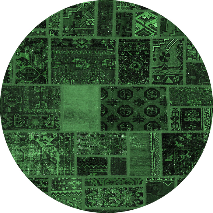 Round Machine Washable Oriental Emerald Green Modern Area Rugs, wshabs5674emgrn