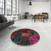 Round Machine Washable Abstract Purple Rug in a Office, wshabs5674
