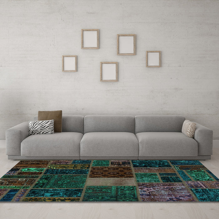 Machine Washable Oriental Turquoise Modern Area Rugs in a Living Room,, wshabs5674turq
