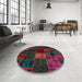 Round Abstract Purple Oriental Rug in a Office, abs5674