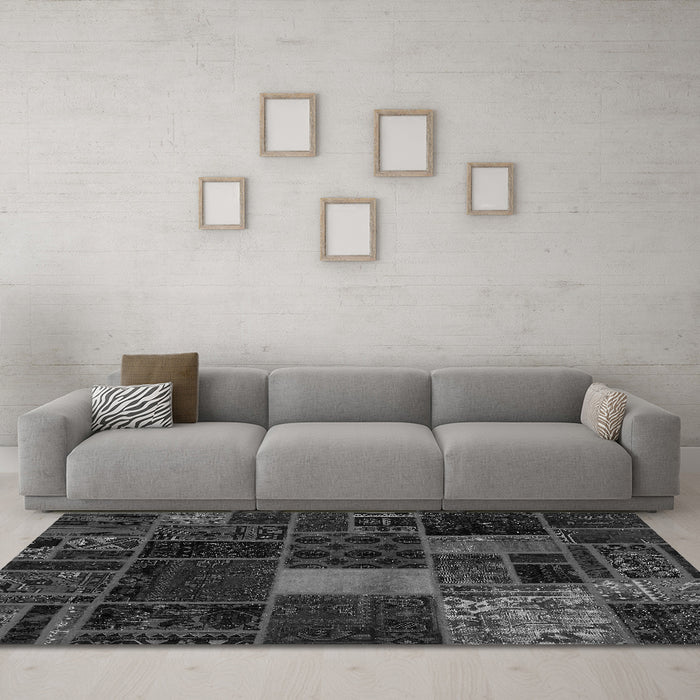 Machine Washable Oriental Gray Modern Rug in a Living Room,, wshabs5674gry