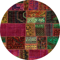 Round Abstract Reddish Brown Oriental Rug, abs5675
