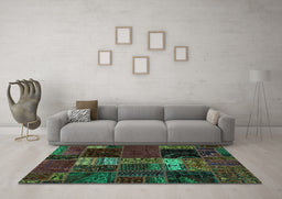 Machine Washable Oriental Turquoise Modern Area Rugs in a Living Room,, wshabs5675turq