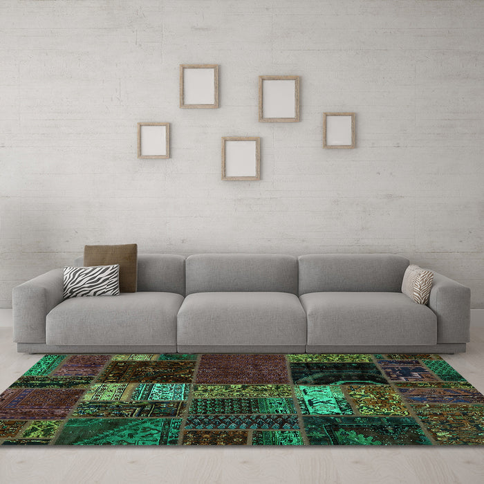 Machine Washable Oriental Turquoise Modern Area Rugs in a Living Room,, wshabs5675turq