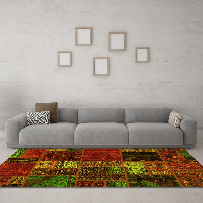 Machine Washable Oriental Yellow Modern Rug in a Living Room, wshabs5675yw