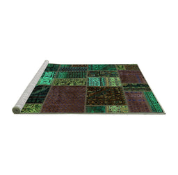 Sideview of Machine Washable Oriental Turquoise Modern Area Rugs, wshabs5675turq