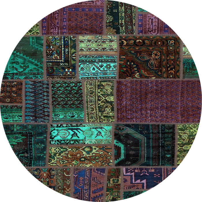 Round Machine Washable Oriental Light Blue Modern Rug, wshabs5675lblu