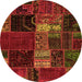 Round Machine Washable Oriental Orange Modern Area Rugs, wshabs5675org