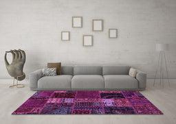 Machine Washable Oriental Purple Modern Area Rugs in a Living Room, wshabs5675pur