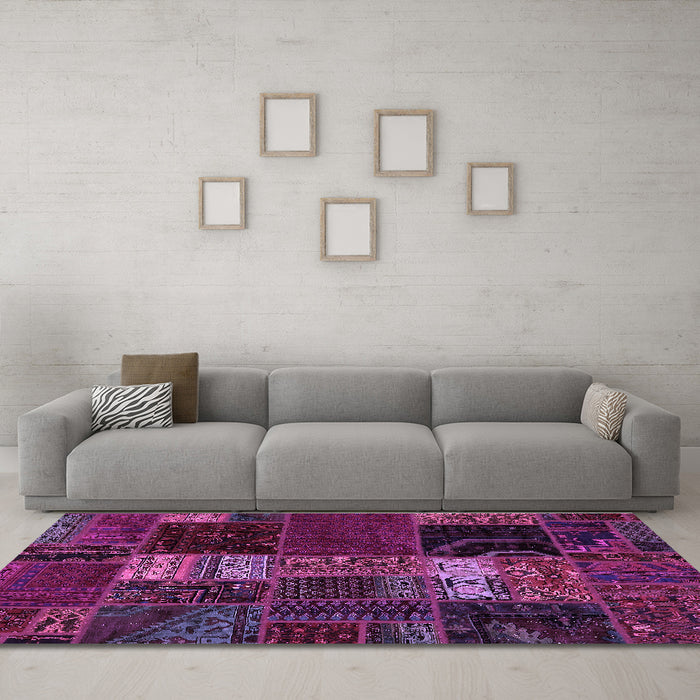Machine Washable Oriental Purple Modern Area Rugs in a Living Room, wshabs5675pur