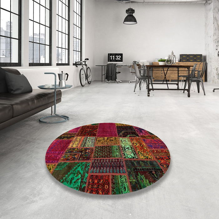 Round Machine Washable Abstract Red Brown Rug in a Office, wshabs5675