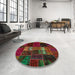 Round Abstract Reddish Brown Oriental Rug in a Office, abs5675