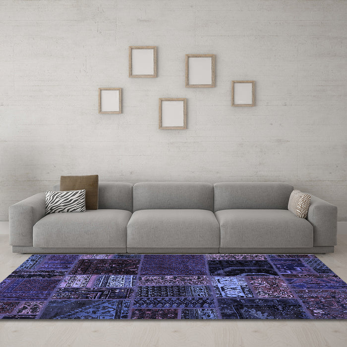 Machine Washable Oriental Blue Modern Rug in a Living Room, wshabs5675blu