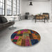 Round Machine Washable Abstract Vermilion Red Rug in a Office, wshabs5676