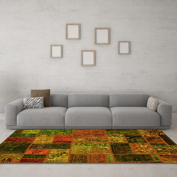 Machine Washable Oriental Yellow Modern Rug in a Living Room, wshabs5676yw