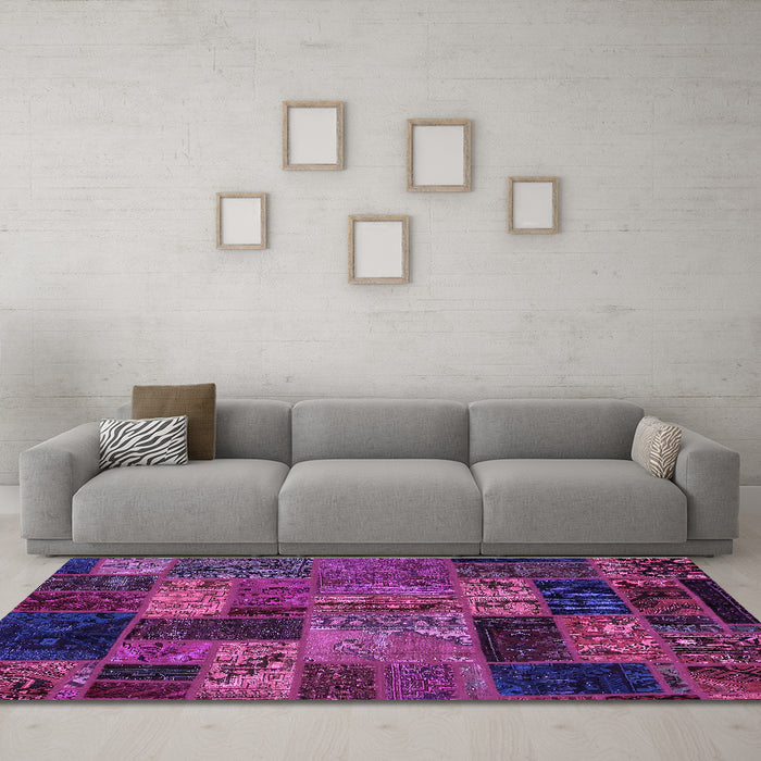 Machine Washable Oriental Purple Modern Area Rugs in a Living Room, wshabs5676pur