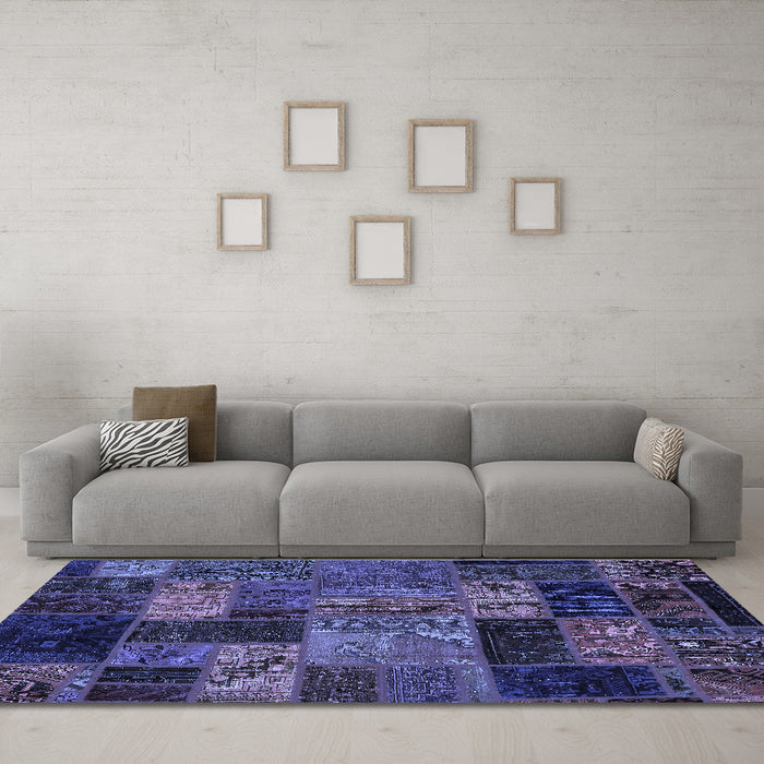 Machine Washable Oriental Blue Modern Rug in a Living Room, wshabs5676blu
