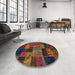 Round Abstract Red Oriental Rug in a Office, abs5676