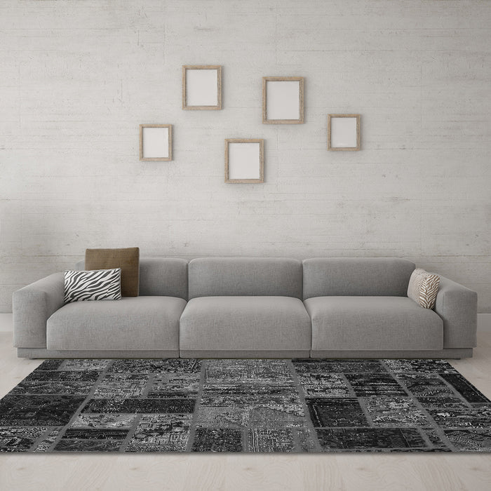 Machine Washable Oriental Gray Modern Rug in a Living Room,, wshabs5676gry