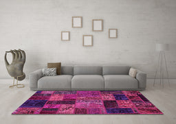 Machine Washable Oriental Pink Modern Rug in a Living Room, wshabs5676pnk