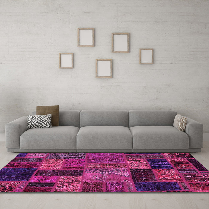Machine Washable Oriental Pink Modern Rug in a Living Room, wshabs5676pnk