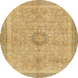 Round Abstract Cinnamon Brown Oriental Rug, abs5677