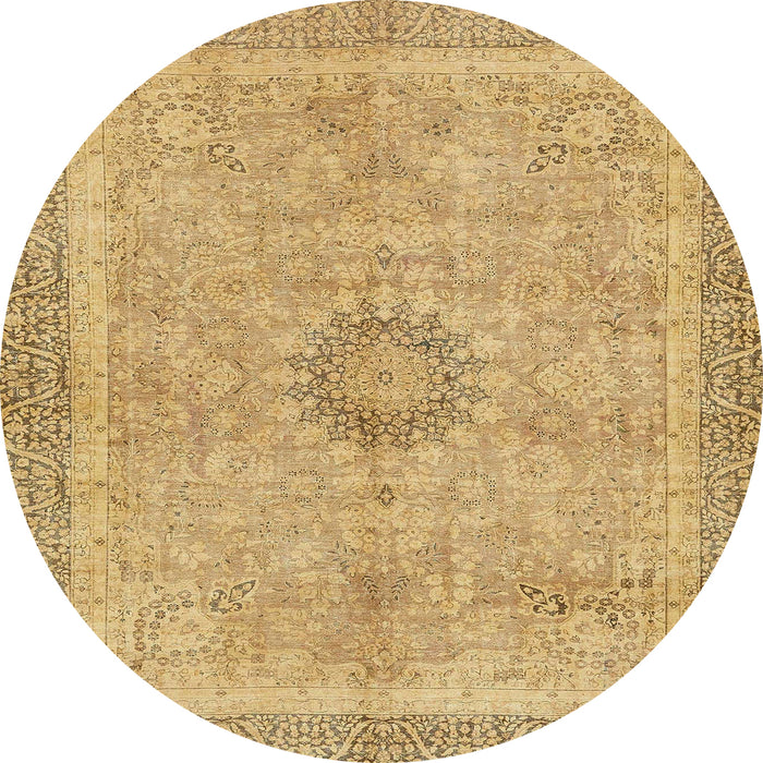Round Abstract Cinnamon Brown Oriental Rug, abs5677