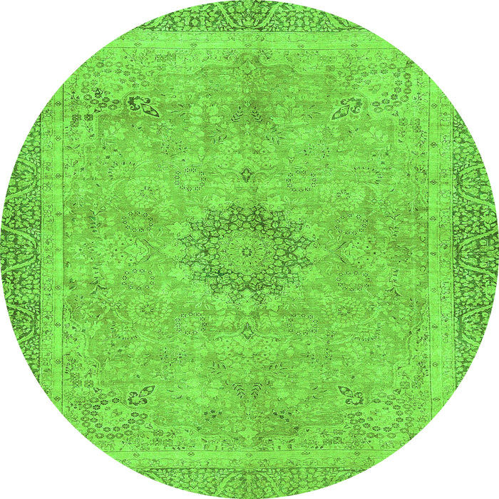 Round Machine Washable Oriental Green Modern Area Rugs, wshabs5677grn