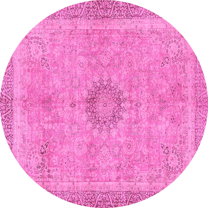 Round Machine Washable Oriental Pink Modern Rug, wshabs5677pnk