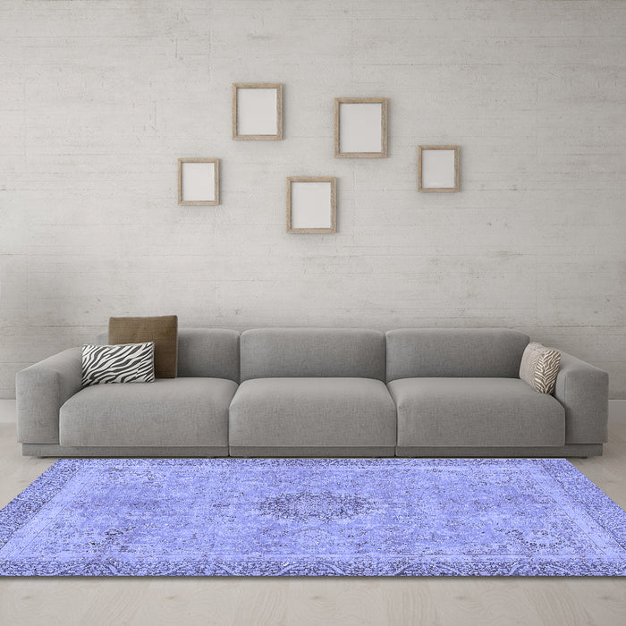 Machine Washable Oriental Blue Modern Rug in a Living Room, wshabs5677blu