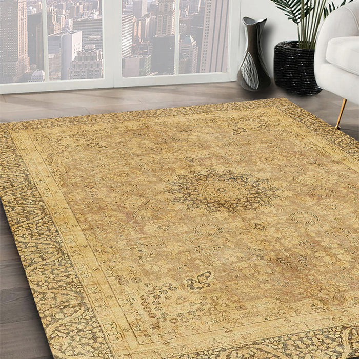 Abstract Cinnamon Brown Oriental Rug in Family Room, abs5677