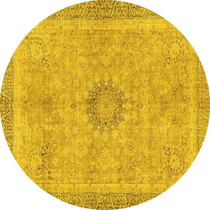Round Machine Washable Oriental Yellow Modern Rug, wshabs5677yw