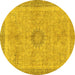 Round Machine Washable Oriental Yellow Modern Rug, wshabs5677yw