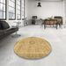 Round Machine Washable Abstract Cinnamon Brown Rug in a Office, wshabs5677