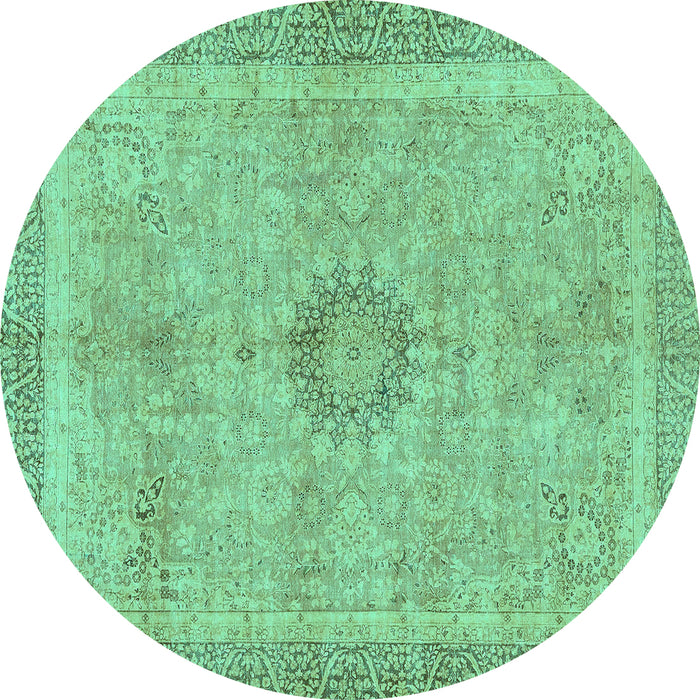 Round Machine Washable Oriental Turquoise Modern Area Rugs, wshabs5677turq