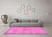 Machine Washable Oriental Pink Modern Rug in a Living Room, wshabs5677pnk