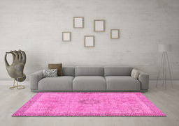 Machine Washable Oriental Pink Modern Rug in a Living Room, wshabs5677pnk