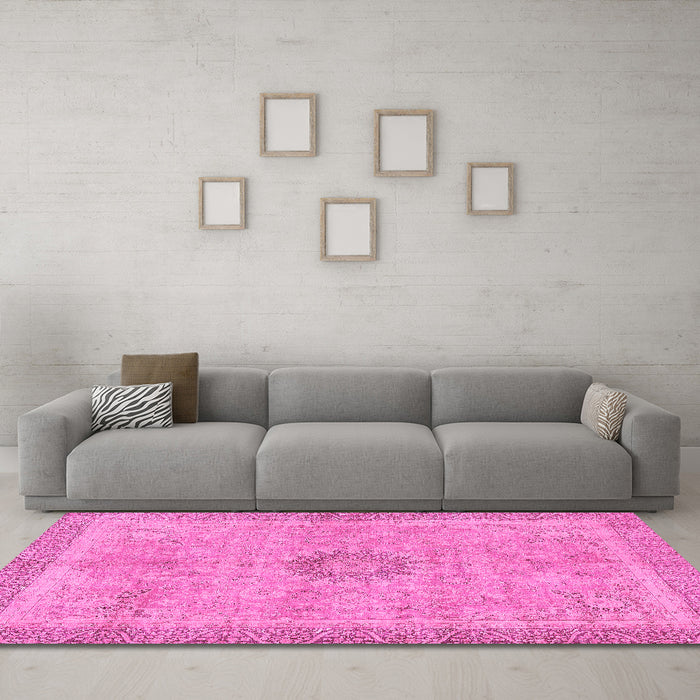 Machine Washable Oriental Pink Modern Rug in a Living Room, wshabs5677pnk