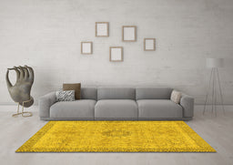 Machine Washable Oriental Yellow Modern Rug in a Living Room, wshabs5677yw