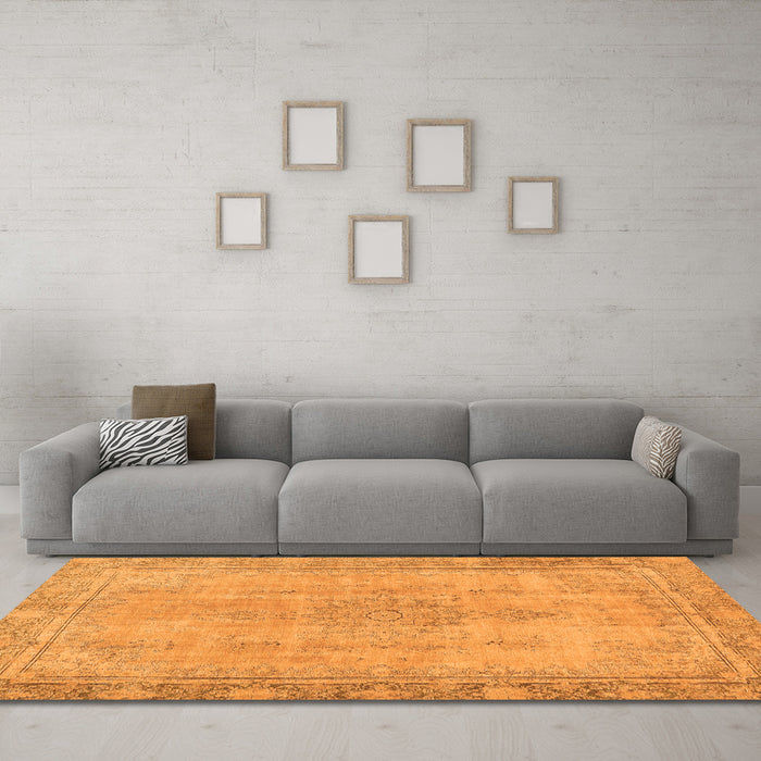 Machine Washable Oriental Orange Modern Area Rugs in a Living Room, wshabs5678org
