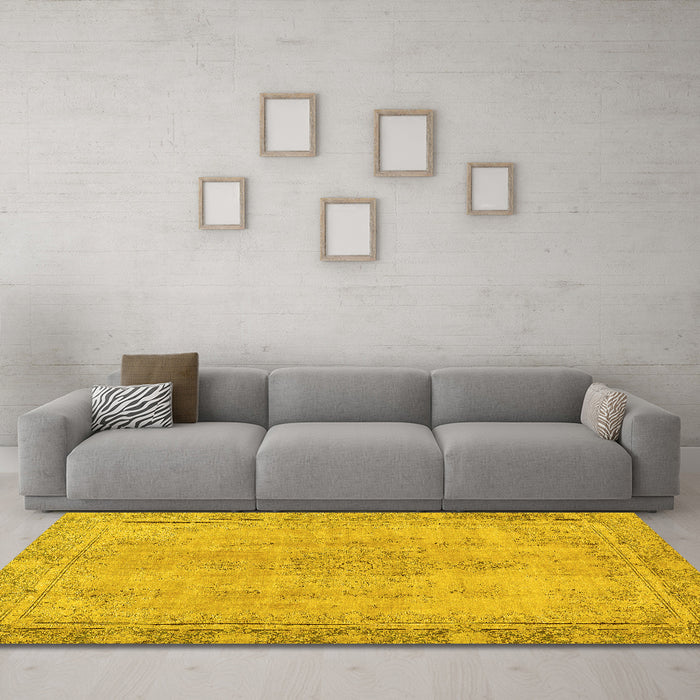 Machine Washable Oriental Yellow Modern Rug in a Living Room, wshabs5678yw