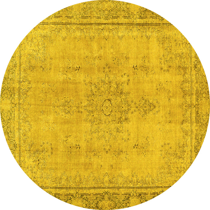 Round Machine Washable Oriental Yellow Modern Rug, wshabs5678yw