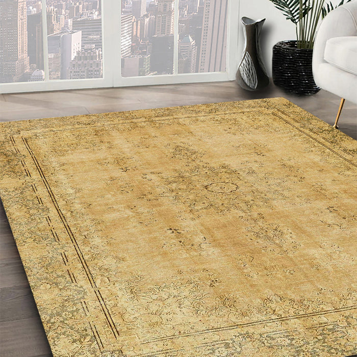Abstract Cinnamon Brown Oriental Rug in Family Room, abs5678