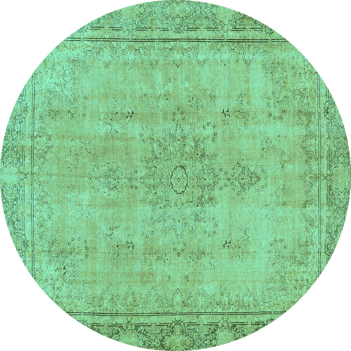 Round Machine Washable Oriental Turquoise Modern Area Rugs, wshabs5678turq