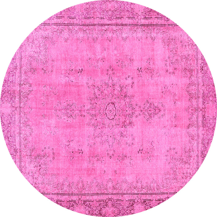 Round Machine Washable Oriental Pink Modern Rug, wshabs5678pnk
